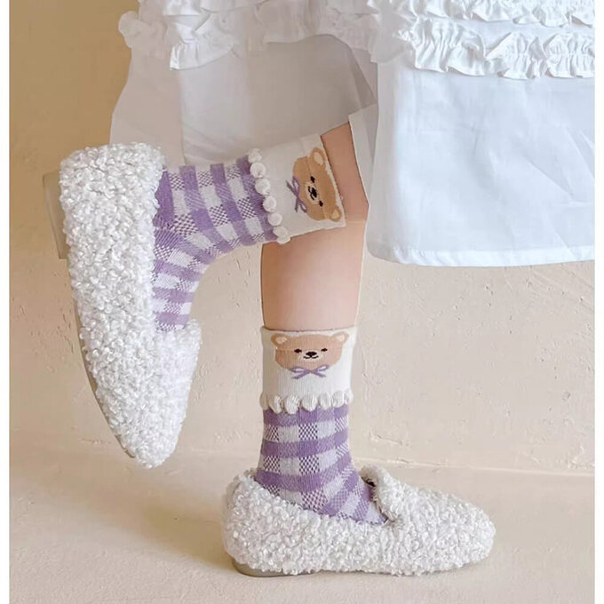 【腳ㄚ子】幼/兒童棉質中筒襪_紫色花園_ilbG022