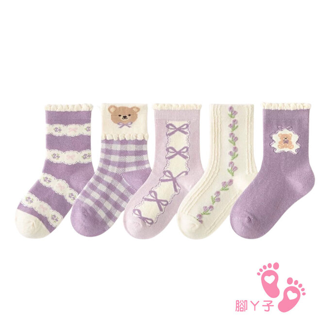 【腳ㄚ子】幼/兒童棉質中筒襪_紫色花園_ilbG022
