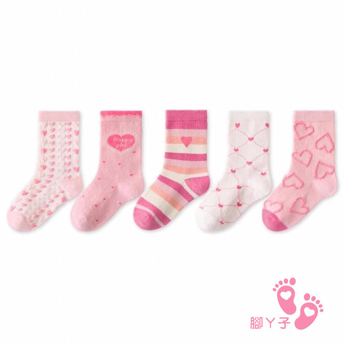 【腳ㄚ子】幼/兒童棉質中筒襪_粉嫩愛心_ilbG023