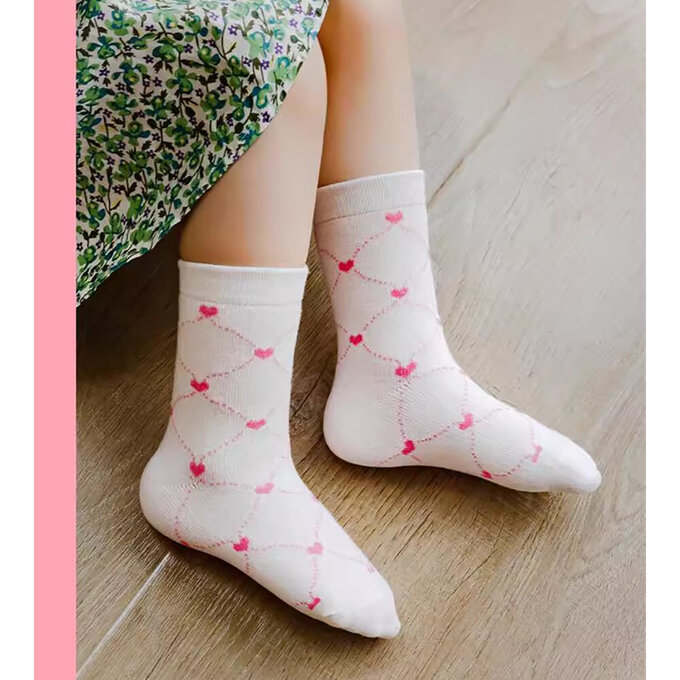 【腳ㄚ子】幼/兒童棉質中筒襪_粉嫩愛心_ilbG023