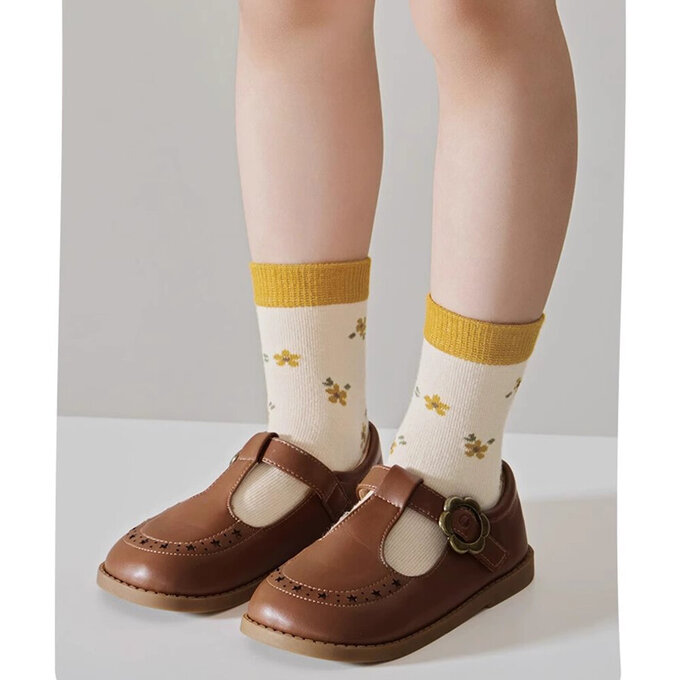 【腳ㄚ子】幼/兒童棉質中筒襪_咖啡米熊_ilbG026