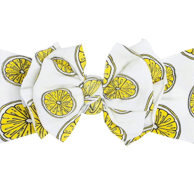 美國 baby bling 純手工極優雅細緻輕柔微彈性/毫無束縛感蝴蝶結髮帶/髮飾_印花菲比系列_檸檬香氣(BBPF001)