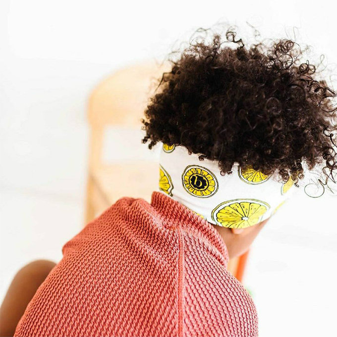 美國 baby bling 純手工極優雅細緻輕柔微彈性/毫無束縛感蝴蝶結髮帶/髮飾_印花菲比系列_檸檬香氣(BBPF001)