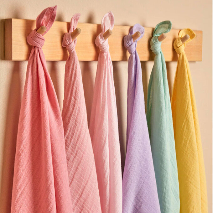 英國 JoJo Maman BeBe 100% 純棉多功能細紗布方巾/包巾/小薄被/拍嗝巾/安撫巾 6入禮盒組(60*60cm)_粉彩組_JJH5897