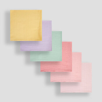 英國 JoJo Maman BeBe 100% 純棉多功能細紗布方巾/包巾/小薄被/拍嗝巾/安撫巾 6入禮盒組(60*60cm)_粉彩組_JJH5897-