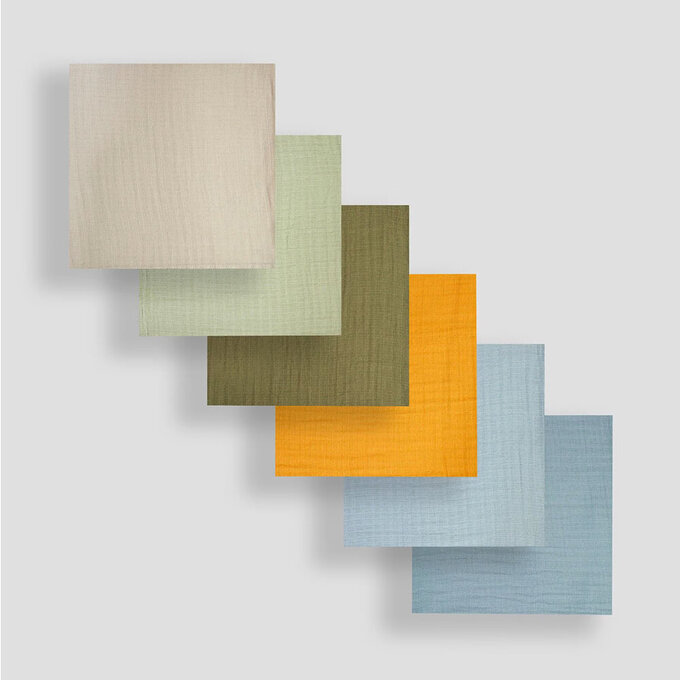 英國 JoJo Maman BeBe 100% 純棉多功能細紗布方巾/包巾/小薄被/拍嗝巾/安撫巾 6入禮盒組(60*60cm)_彩色組_JJH5898