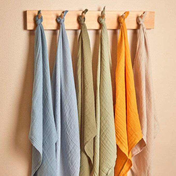 英國 JoJo Maman BeBe 100% 純棉多功能細紗布方巾/包巾/小薄被/拍嗝巾/安撫巾 6入禮盒組(60*60cm)_彩色組_JJH5898