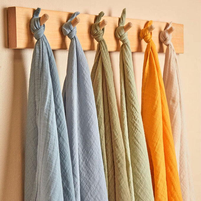 英國 JoJo Maman BeBe 100% 純棉多功能細紗布方巾/包巾/小薄被/拍嗝巾/安撫巾 6入禮盒組(60*60cm)_彩色組_JJH5898