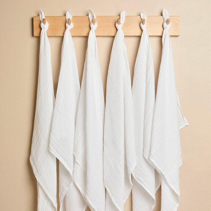 英國 JoJo Maman BeBe 100% 純棉多功能細紗布方巾/包巾/小薄被/拍嗝巾/安撫巾 6入禮盒組(60*60cm)_純白_JJH5899