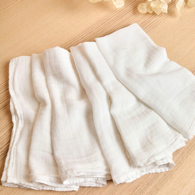 英國 JoJo Maman BeBe 100% 純棉多功能細紗布方巾/包巾/小薄被/拍嗝巾/安撫巾 6入禮盒組(60*60cm)_純白_JJH5899