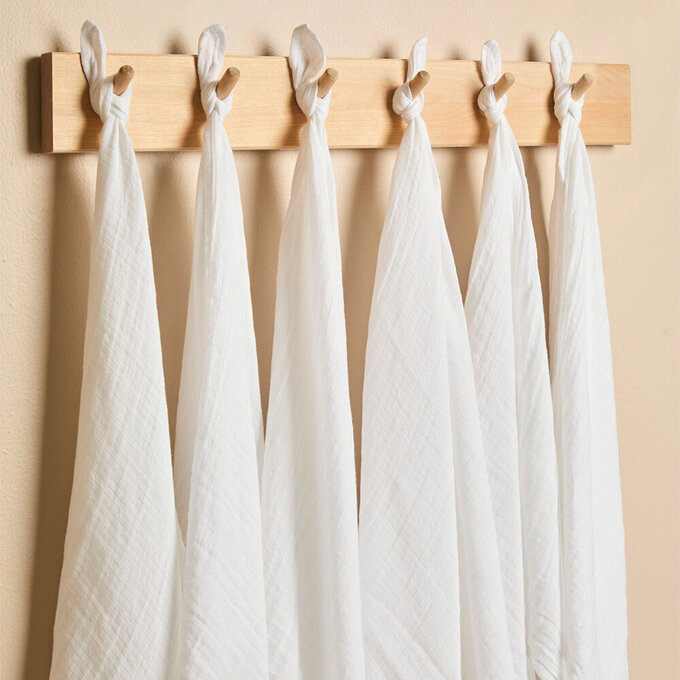 英國 JoJo Maman BeBe 100% 純棉多功能細紗布方巾/包巾/小薄被/拍嗝巾/安撫巾 6入禮盒組(60*60cm)_純白_JJH5899