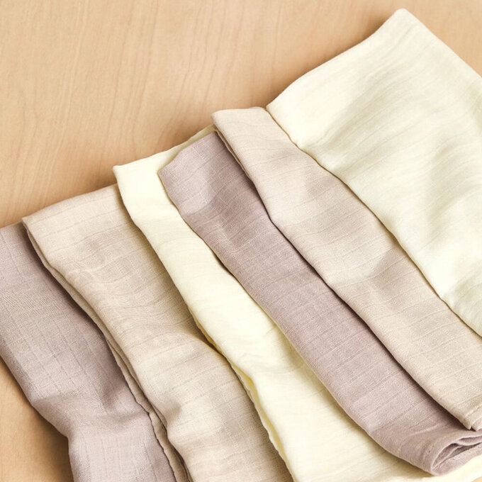 英國 JoJo Maman BeBe 100% 純棉多功能細紗布方巾/包巾/小薄被/拍嗝巾/安撫巾 6入禮盒組(60*60cm)_棕色_JJH6584