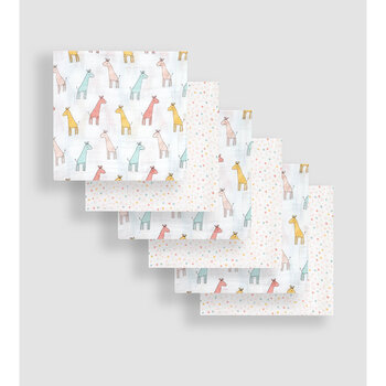 英國 JoJo Maman BeBe 100% 純棉多功能細紗布方巾/包巾/小薄被/拍嗝巾/安撫巾 6入禮盒組(60*60cm)_粉色長頸鹿_JJH5900-