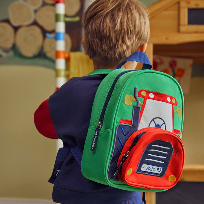 英國 JoJo Maman BeBe 幼稚園/大童防潑水後背包 學生包 旅行包_紅色車車_JJH4286