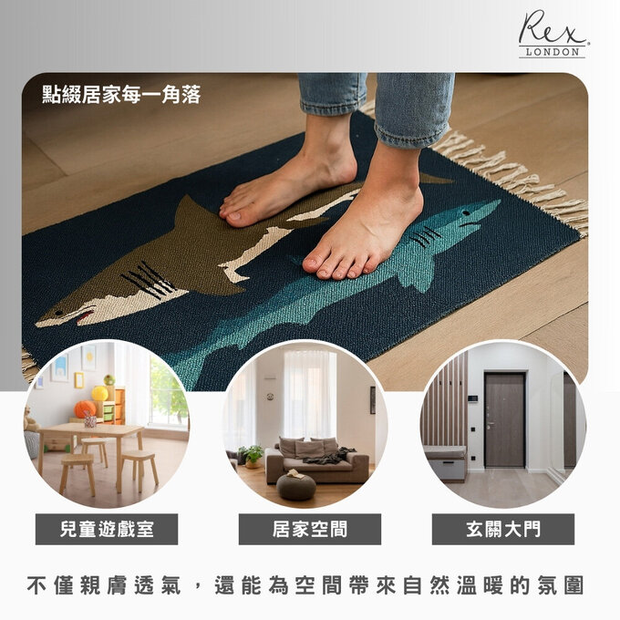 英國 Rex London 100% 純棉地毯/腳踏墊/地墊_鯊魚_RL29989