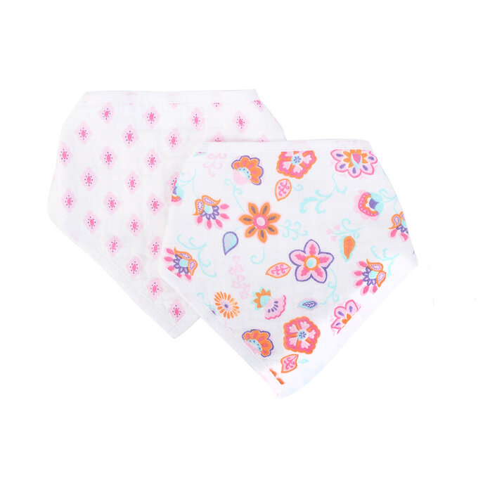 美國 luvable friends 甜蜜寶貝  100%純棉嬰幼兒三角領巾/口水巾圍兜2入組_花漾年華(LF51772)