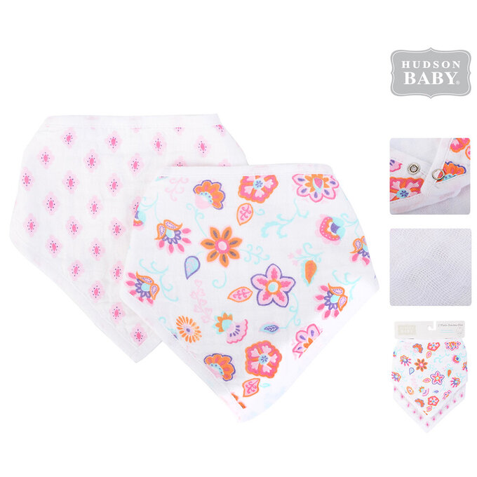 美國 luvable friends 甜蜜寶貝  100%純棉嬰幼兒三角領巾/口水巾圍兜2入組_花漾年華(LF51772)