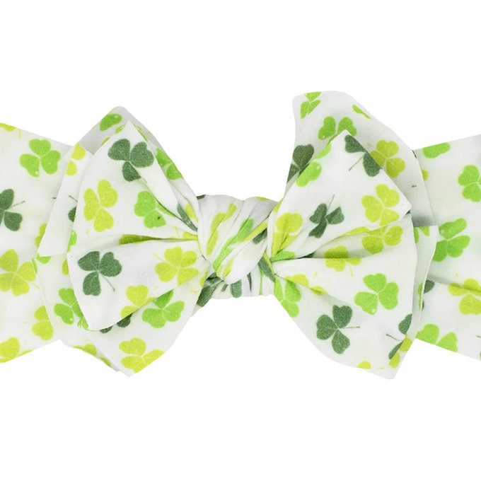 美國 baby bling 純手工極優雅細緻輕柔微彈性/毫無束縛感蝴蝶結髮帶/髮飾_印花菲比系列_幸運草(BBPF004)