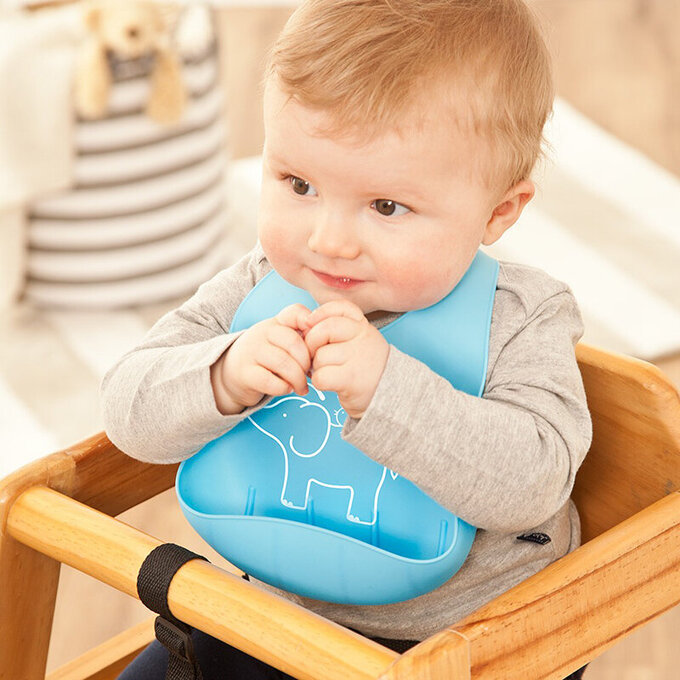 英國 JoJo Maman BeBe 矽膠防掉落食物圍兜_大象噴水(JJD4456B)