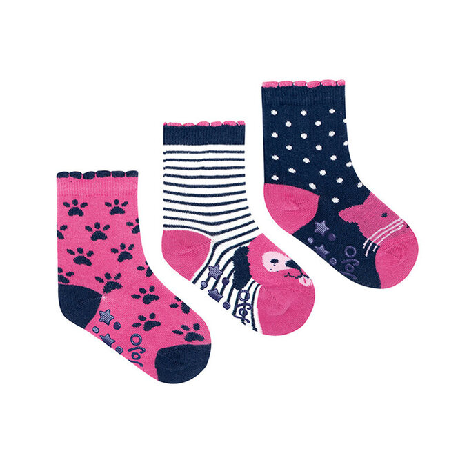 英國 JoJo Maman BeBe 柔細寶寶兒童短襪/棉襪 3入組_貓與狗(JJS3-009)