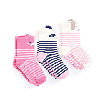 英國 JoJo Maman BeBe 柔細寶寶兒童短襪/棉襪 3入組_狐狸熊(JJS3-014)-