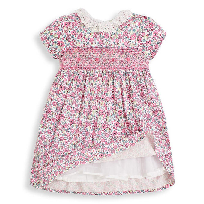 英國 JoJo Maman BeBe 超優質嬰幼兒/兒童100％純棉短袖洋裝_小粉花 (JJE5570)