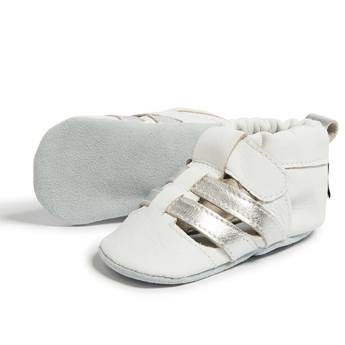 英國 shooshoos 健康無毒真皮手工鞋/學步鞋/嬰兒鞋_ 雙色編織(白/銀) _SS103943