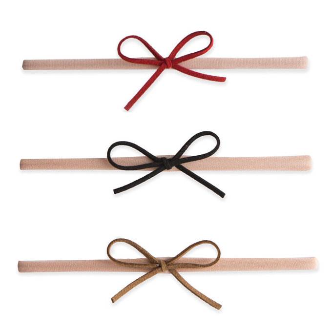 美國 baby bling 蝴蝶結髮飾/髮夾_細髮帶三入組_紅黑咖(BBSN018)