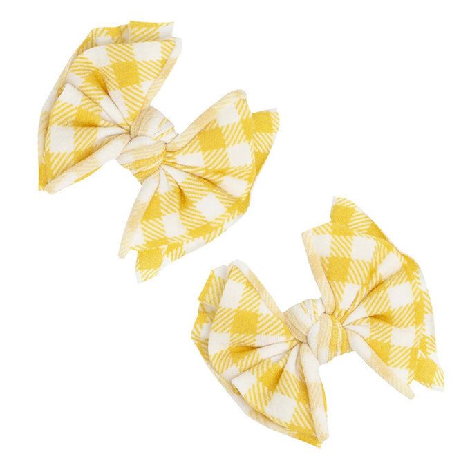 美國 baby bling 蝴蝶結髮飾/髮夾2入組_黃白格子(BBPB003)