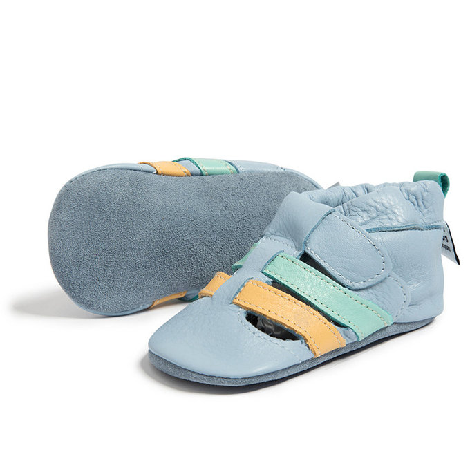英國 shooshoos 健康無毒真皮手工鞋/學步鞋/嬰兒鞋_雙色編織(藍/黃綠)_SS103933