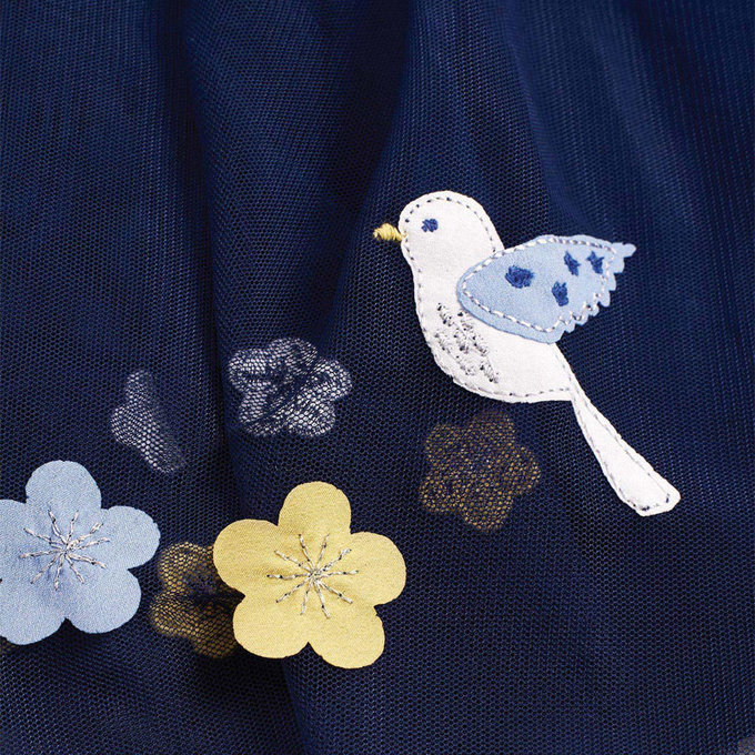 英國 JoJo Maman BeBe 超優質嬰幼兒/兒童100％純棉薄紗短袖洋裝_藍紗鳥語花香 (JJE5426)