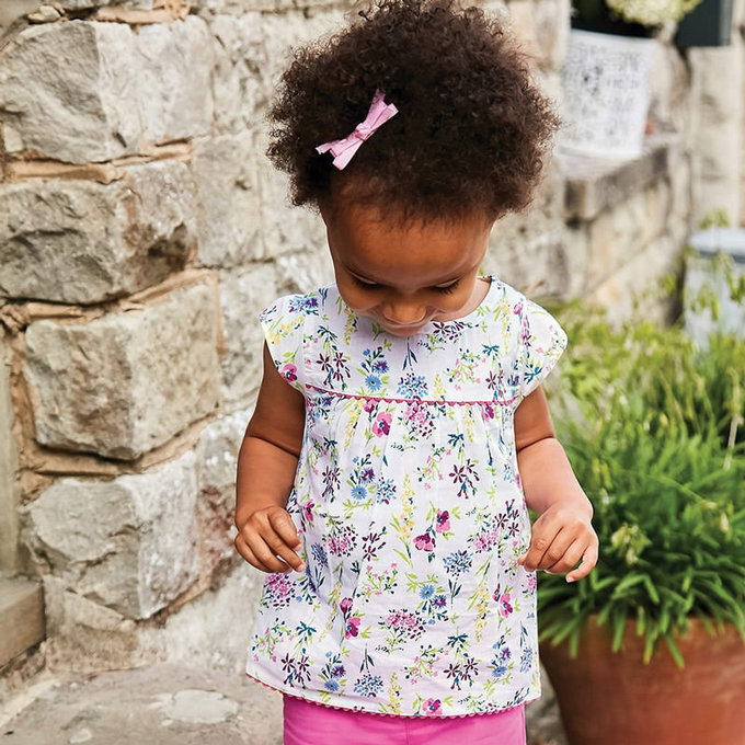 英國 JoJo Maman BeBe 嬰幼兒/兒童100% 純棉短袖上衣_淡紫碎花 (JJE4037)