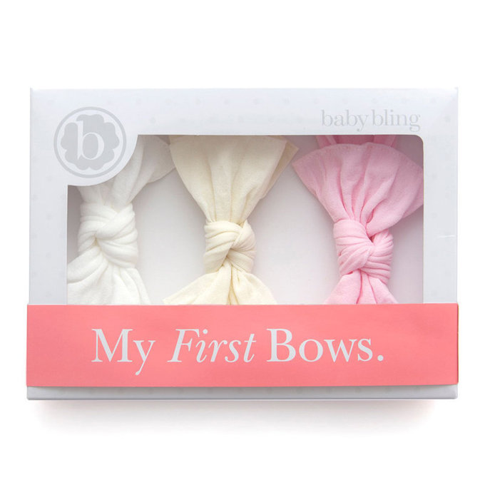 美國 baby bling 純手工極優雅細緻輕柔微彈性/毫無束縛感蝴蝶結髮帶/髮飾禮盒組_香草冰淇淋_BB00035