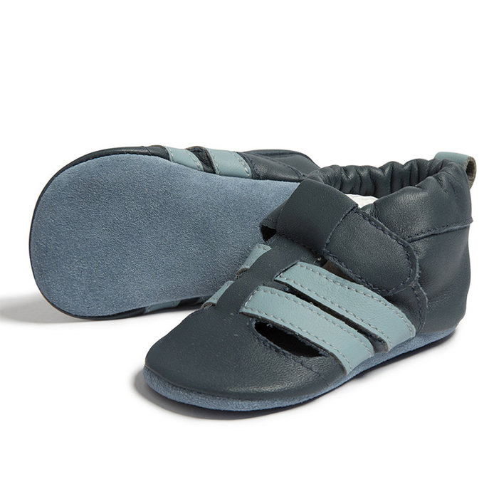 英國 shooshoos 健康無毒真皮手工鞋/學步鞋/嬰兒鞋_雙色編織(深藍/天藍)_SS103947
