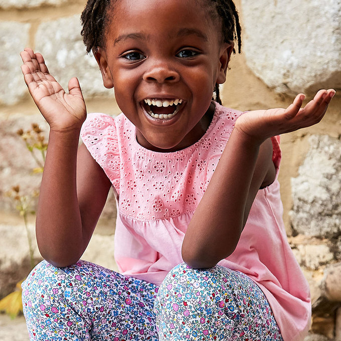 英國 JoJo Maman BeBe 嬰幼兒/兒童100% 純棉短袖上衣_粉蜜小花 (JJE4360P)