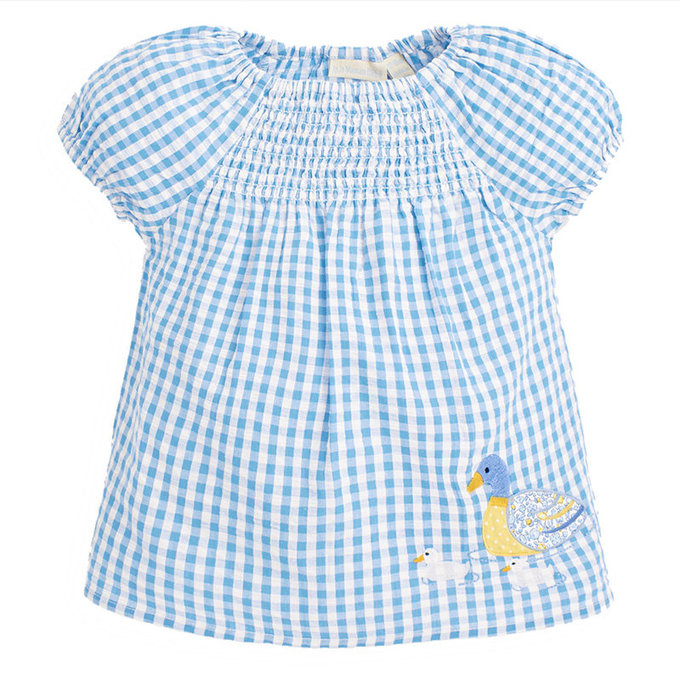 英國 JoJo Maman BeBe 嬰幼兒/兒童100% 純棉短袖上衣_優雅藍鴨(JJH1594)
