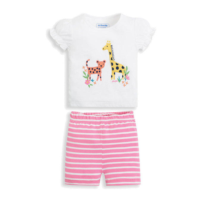 英國 JoJo Maman BeBe 超優質嬰幼兒/兒童春夏100%純棉短袖家居服/睡衣2套組_長頸鹿與小花豹(JJE5438)