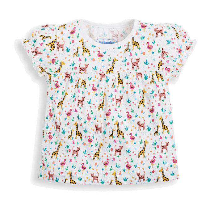 英國 JoJo Maman BeBe 超優質嬰幼兒/兒童春夏100%純棉短袖家居服/睡衣2套組_長頸鹿與小花豹(JJE5438)