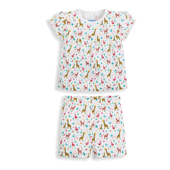 英國 JoJo Maman BeBe 超優質嬰幼兒/兒童春夏100%純棉短袖家居服/睡衣2套組_長頸鹿與小花豹(JJE5438)