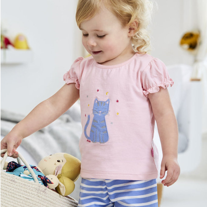 英國 JoJo Maman BeBe 超優質嬰幼兒/兒童春夏100%純棉短袖家居服/睡衣2套組_貓的世界(JJH1692)