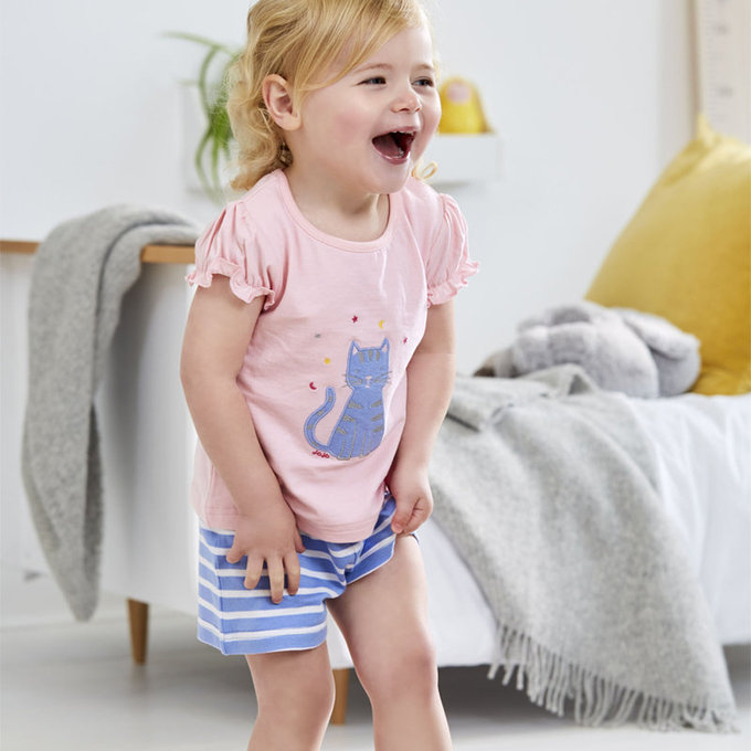 英國 JoJo Maman BeBe 超優質嬰幼兒/兒童春夏100%純棉短袖家居服/睡衣2套組_貓的世界(JJH1692)