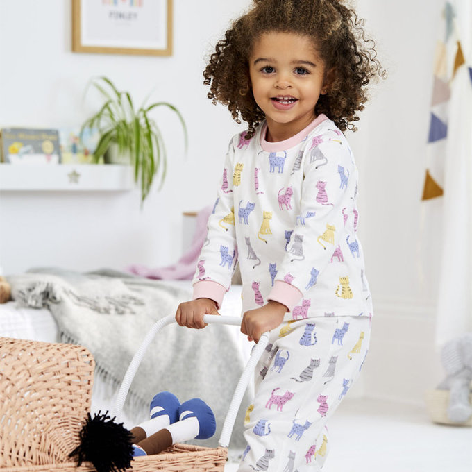 英國 JoJo Maman BeBe 超優質嬰幼兒/兒童春夏100%純棉短袖家居服/睡衣2套組_貓的世界(JJH1692)