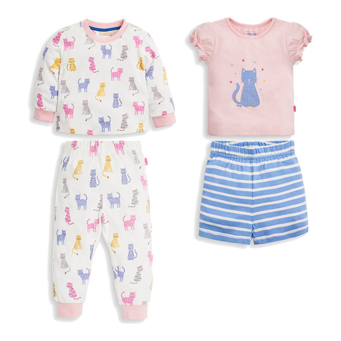 英國 JoJo Maman BeBe 超優質嬰幼兒/兒童春夏100%純棉短袖家居服/睡衣2套組_貓的世界(JJH1692)