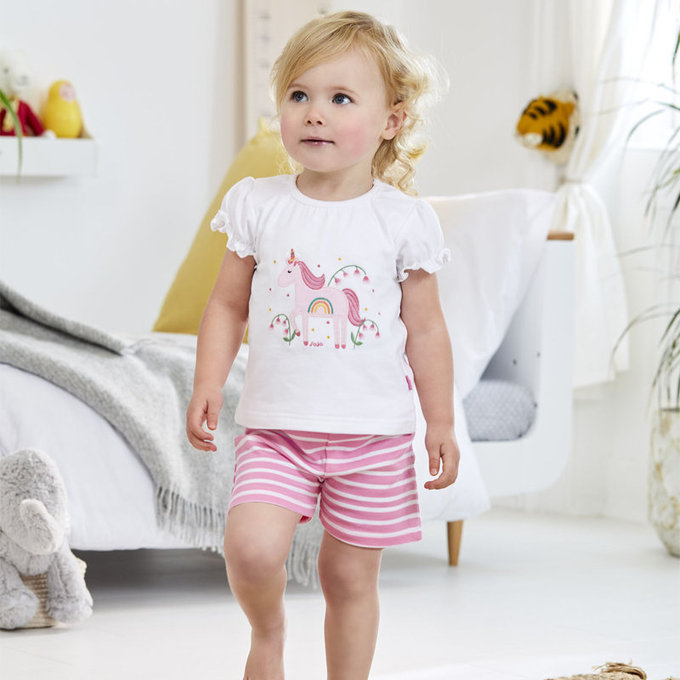 英國 JoJo Maman BeBe 超優質嬰幼兒/兒童春夏100%純棉短袖家居服/睡衣2套組_粉色獨角獸(JJH1693)