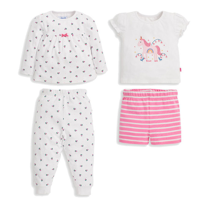 英國 JoJo Maman BeBe 超優質嬰幼兒/兒童春夏100%純棉短袖家居服/睡衣2套組_粉色獨角獸(JJH1693)