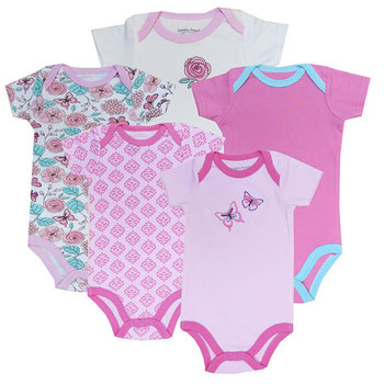 美國 luvable friends 甜蜜寶貝  100%純棉嬰幼兒短袖包屁衣5件組_玫瑰花蝴蝶 (LF30835)-