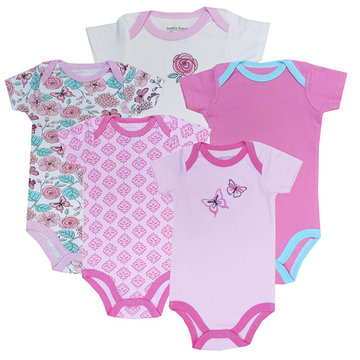 美國 luvable friends 甜蜜寶貝  100%純棉嬰幼兒短袖包屁衣5件組_玫瑰花蝴蝶 (LF30835)-luvablefriends,包屁衣,短袖包屁衣,棉質包屁衣,純棉包屁衣,幼兒包屁衣,推薦包屁衣,100%純棉包屁衣,100%純棉嬰兒衣,100%純棉寶寶衣,推薦幼兒衣服