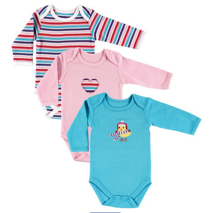 美國 luvable friends 甜蜜寶貝  嬰幼兒100%純棉長袖包屁衣3件組_黃色小雞(LF55025)