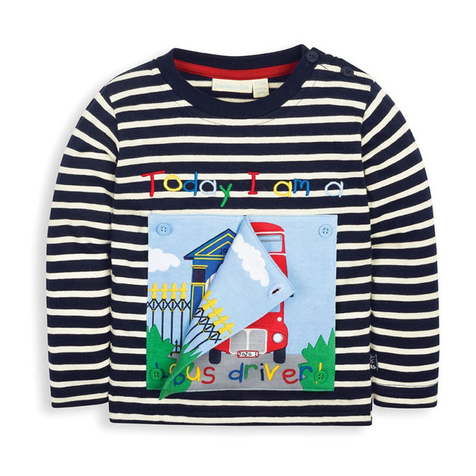 英國 JoJo Maman BeBe 嬰幼兒100%純棉長袖上衣_ 紅巴士(JJE4739)