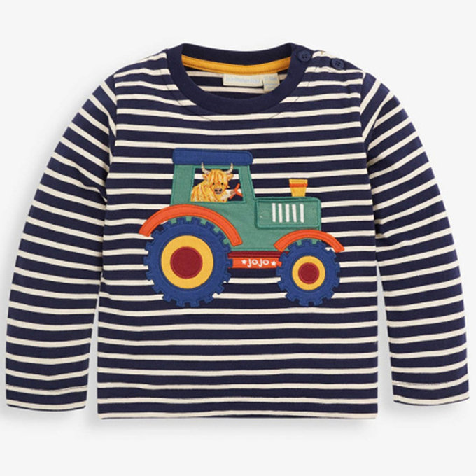 英國 JoJo Maman BeBe 嬰幼兒100%純棉長袖上衣_牛牛開車 (JJE5839)